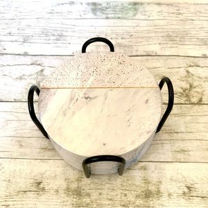 Ceramic Coasters and Holder With Cork Bottom - Set of 6 - Marble with Gold